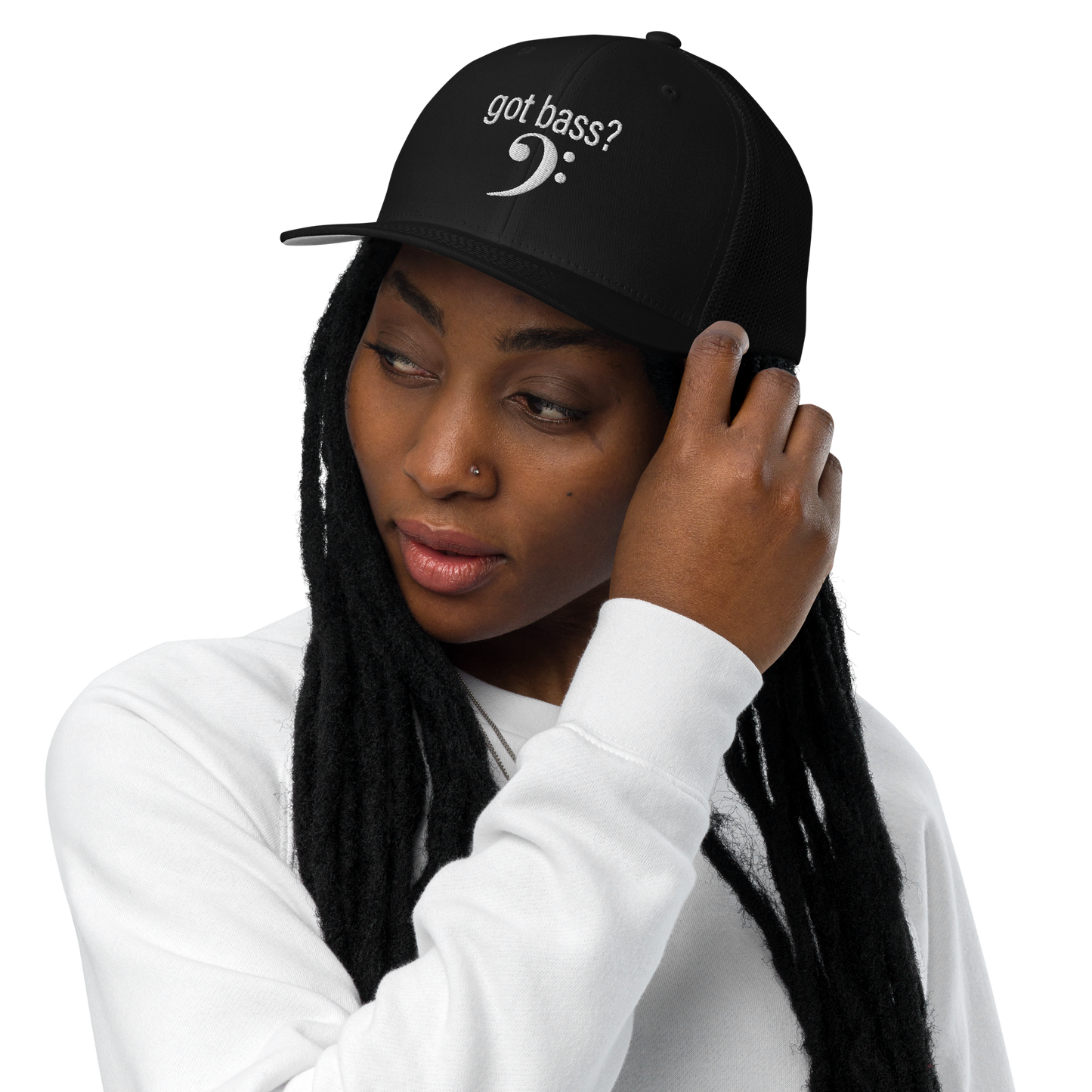 "got bass?" Trucker Hat (Black)