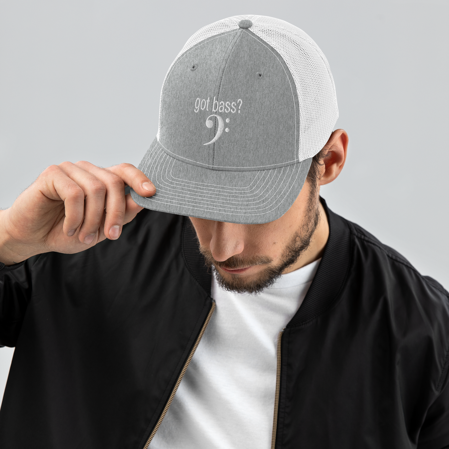 "got bass?" Trucker Cap (Gray)