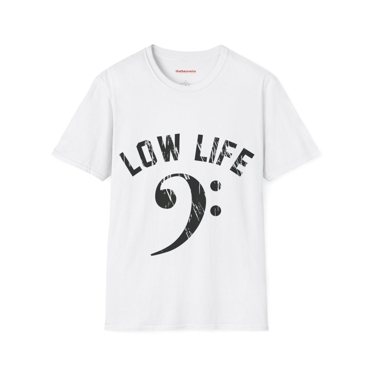 "Distressed- BLACK Low Life" Unisex Softstyle T-Shirt