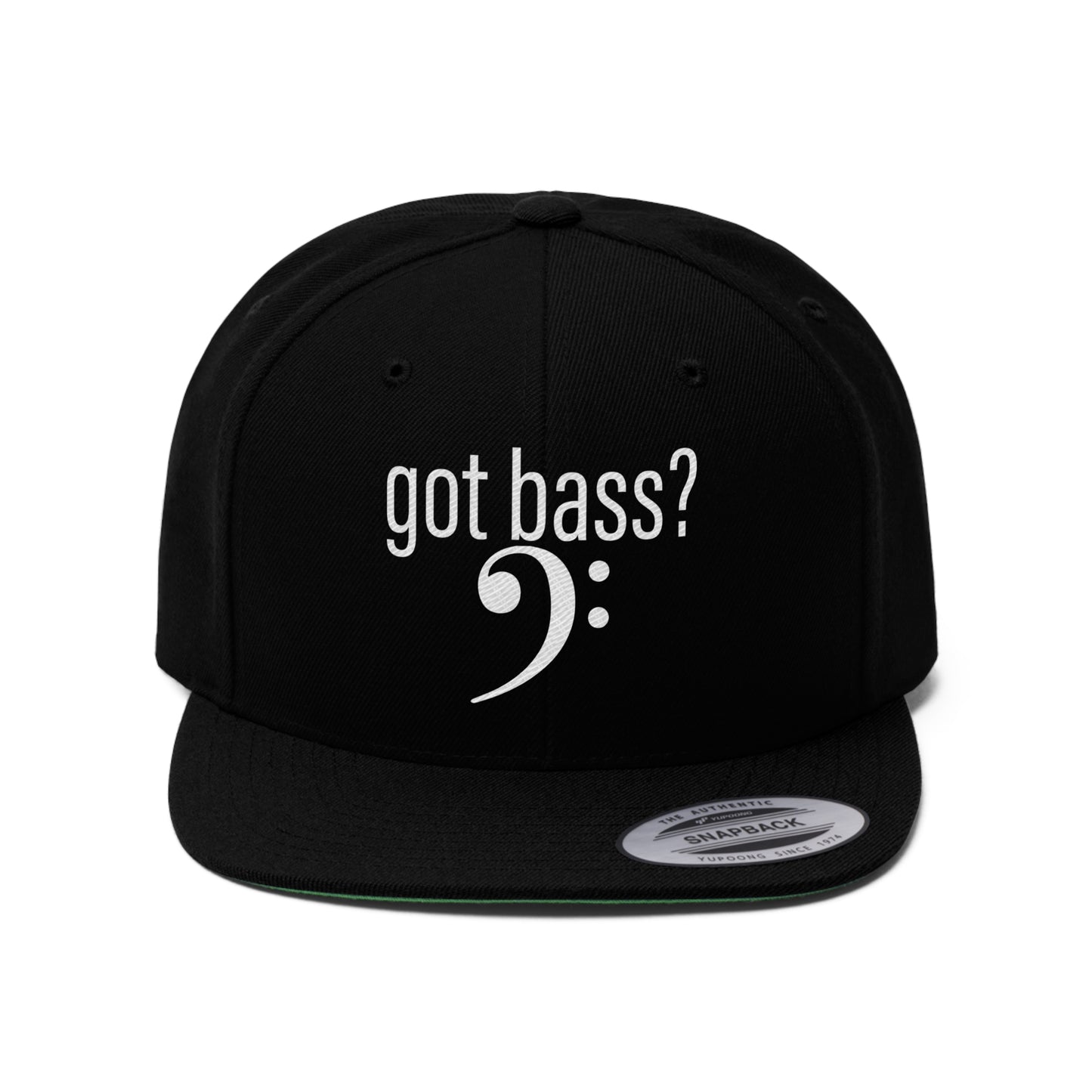Embroidered "got bass?" Unisex Flat Bill Hat