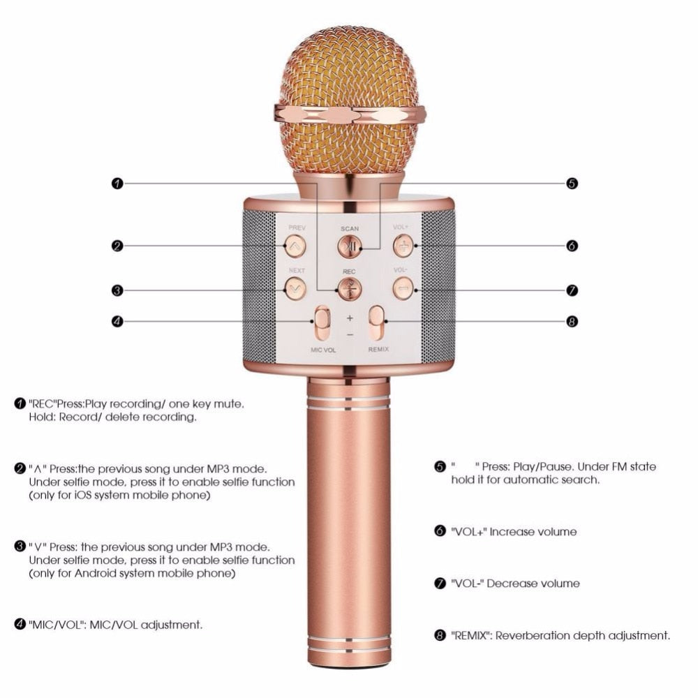 WS-858 Wireless Bluetooth Karaoke Handheld Microphone USB KTV Microfone Player Bluetooth Mic Speaker Record Music Microphon