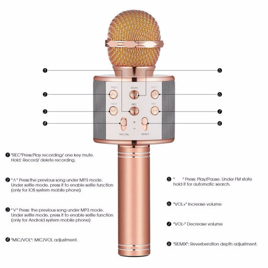 WS-858 Wireless Bluetooth Karaoke Handheld Microphone USB KTV Microfone Player Bluetooth Mic Speaker Record Music Microphon